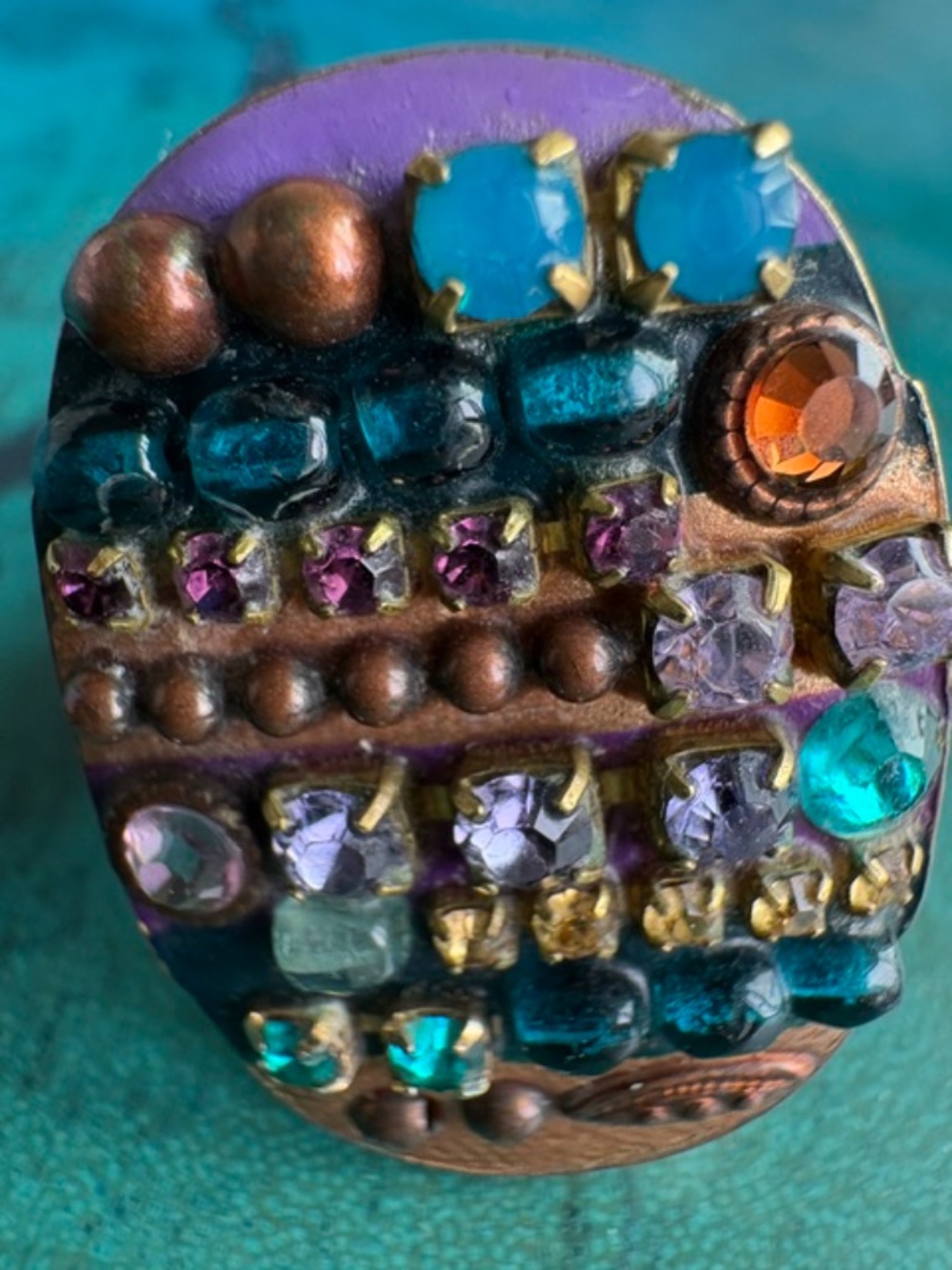 MICHAL GOLAN artisan designer brass band ring Swarovski beads mosaic